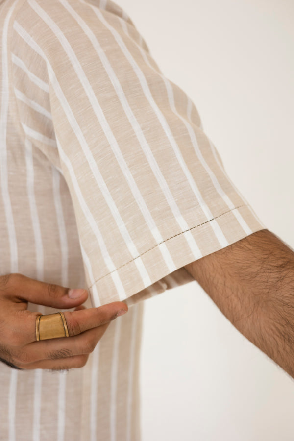Sand Striped Half Sleeve Shirt