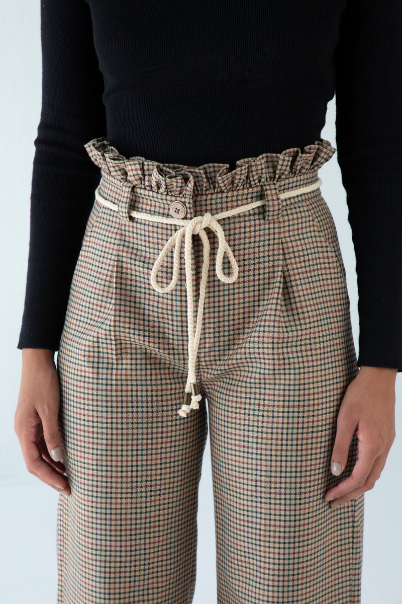 Beige Check Trousers