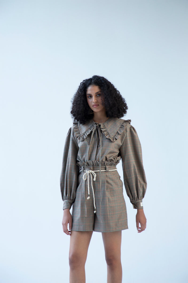 Beige Check Shirt and Shorts Co-ord