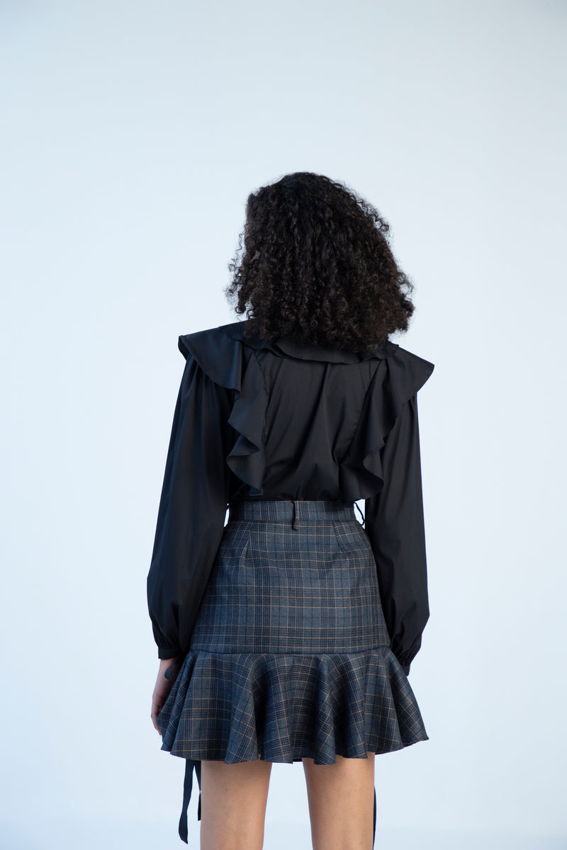 Black Ruffle Tie up Shirt and Skirt Co-ord