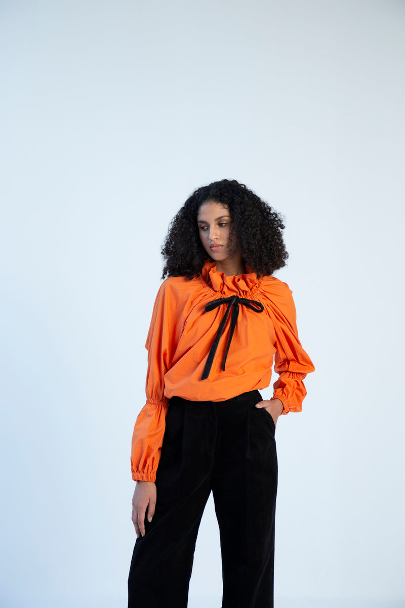 Orange Velvet Tie up Shirt